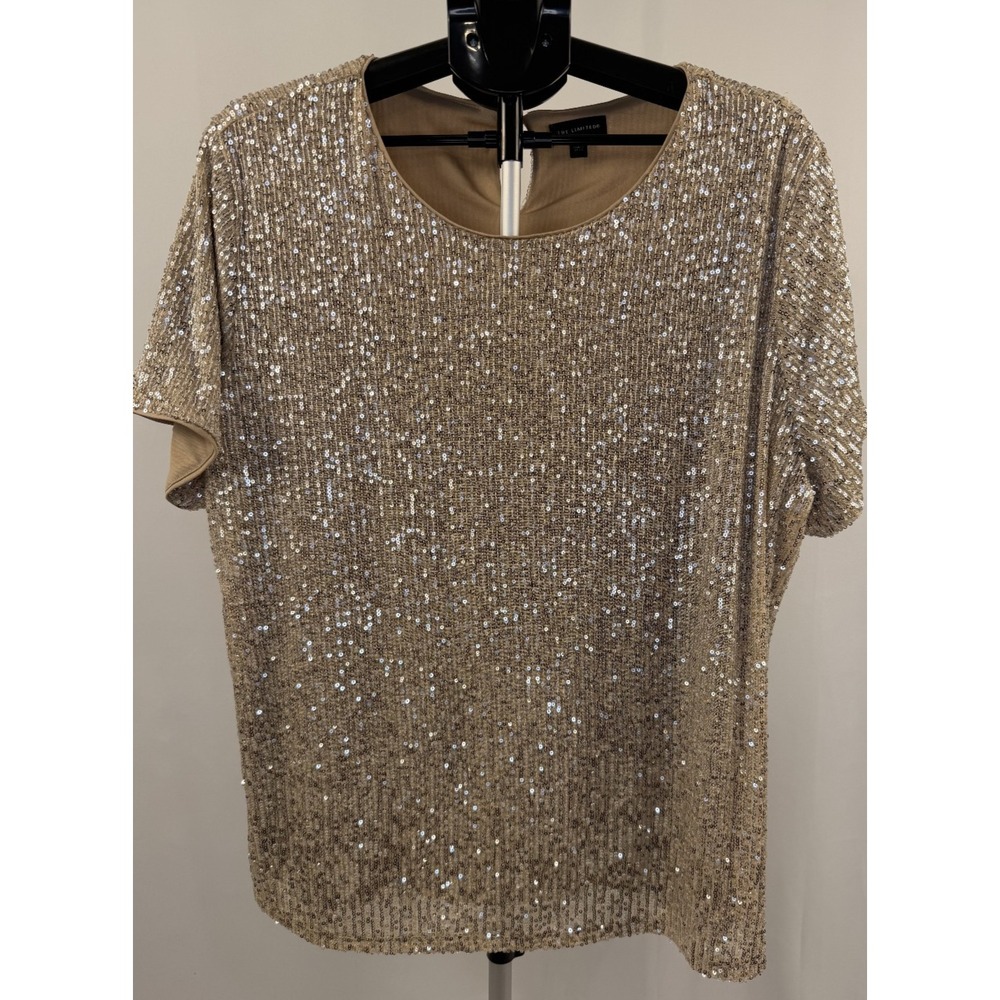 The Limited Dressy Top Champagne Sequin Short Sleeve Blouse (3XL Fits 2XL)